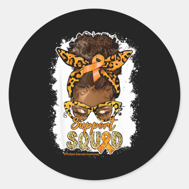 Womens Support Squad Afro Messy Bun Leopard Ms Awa Classic Round Sticker (Front)