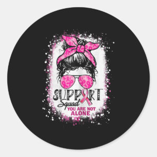Womens Support Squad Messy Bun Pink Warrior Breast Classic Round Sticker