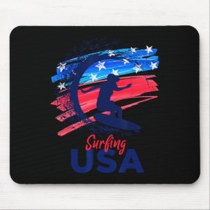 Womens Surfing Usa Support The Team Shirt Usa Flag Mouse Mat