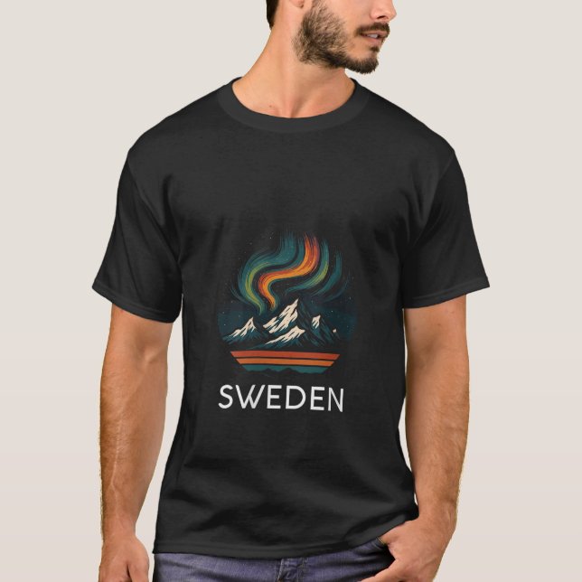 Womens Sweden Aurora Borealis Northern Lights Retr T-Shirt (Front)