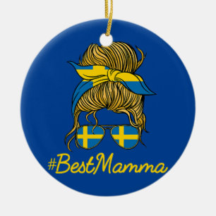Womens Swedish Mum Messy Bun Mothers Day Sweden Ceramic Tree Decoration