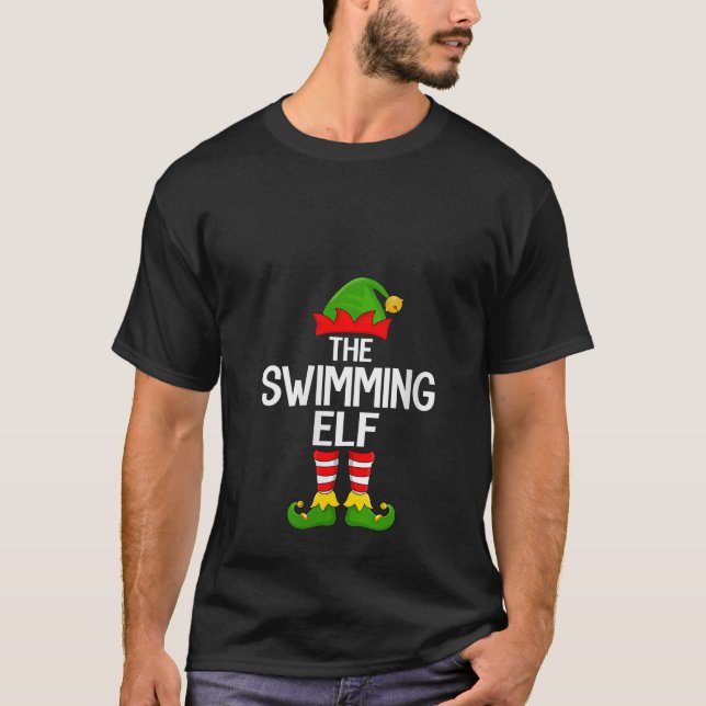 Womens Swimming Elf Xmas Matching Family Elf Squad T-Shirt (Front)