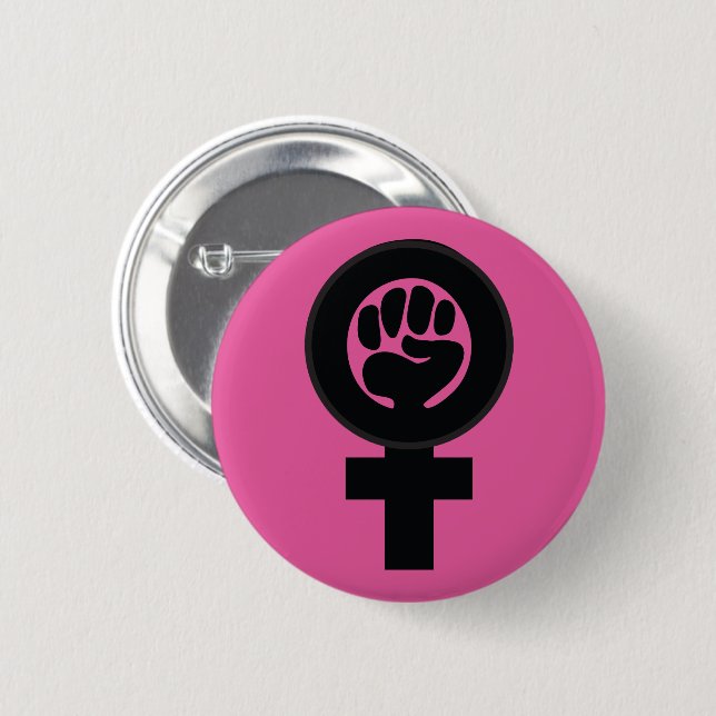 Women's symbol with fist 6 cm round badge (Front & Back)