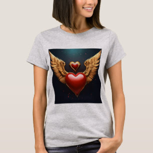 Women's t-shirt grey colour heart with wings 
