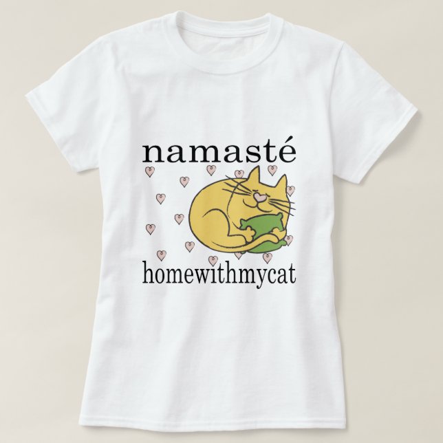Women's T-Shirt Namaste Home With CAT Pink Hearts (Design Front)