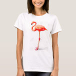 Women's T-shirt: Pink Flamingo Watercolor T-Shirt<br><div class="desc">Women's Tshirt: Pink Flamingo Watercolor Painting (white)</div>