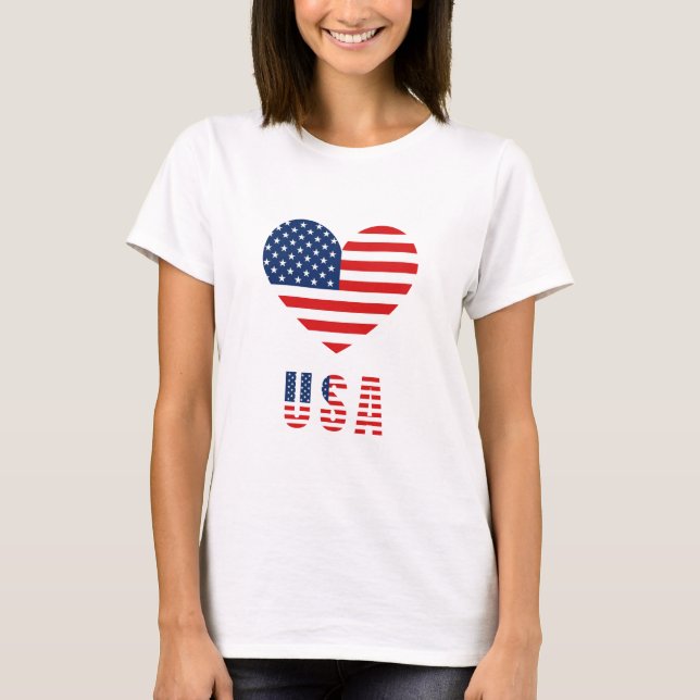 Women's T-Shirt with USA Flag Heart Design (Front)