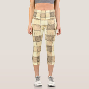 Women's tan and khaki Gingham Capri leggings