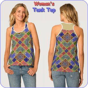WOMEN'S TANK TOP - Pink-Blue-Yellow-Green Mandala 