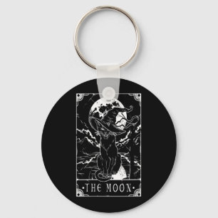 Womens Tarot Card Crescent Moon And Black Cat Key Ring