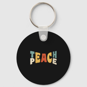 Womens Teach Peace Retro Teacher Motivational Educ Key Ring