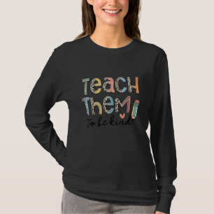 Womens Teach Them To Be Kind Teacher Leopard Penci T-Shirt