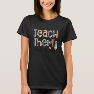 Womens Teach Them To Be Kind Teacher Leopard Penci T-Shirt