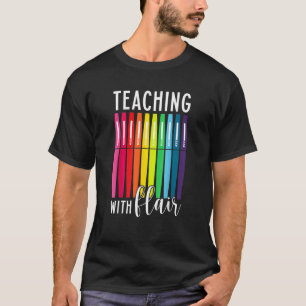 Women's Teaching With Flair Pen Teacher Draw Teach T-Shirt