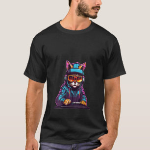 Womens Techno DJ Cat Cyberpunk Music Rave V-Neck T-Shirt