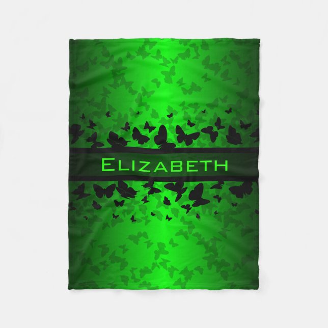 Women's Teen Girl's Personalised Green Butterfly Fleece Blanket (Front)