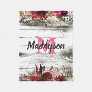 Women's Teen Girls Vintage Rustic Country Floral Fleece Blanket