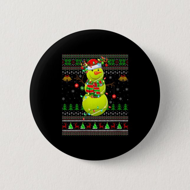 Womens Tennis Ball Snowman Ugly Christmas Sweaters 6 Cm Round Badge (Front)