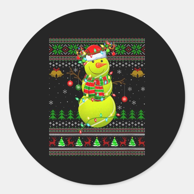 Womens Tennis Ball Snowman Ugly Christmas Sweaters Classic Round Sticker (Front)