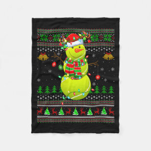 Womens Tennis Ball Snowman Ugly Christmas Sweaters Fleece Blanket