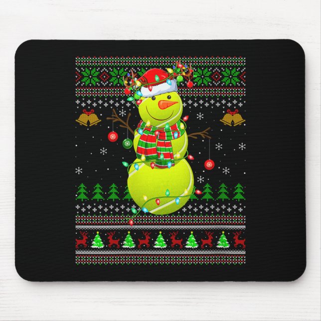 Womens Tennis Ball Snowman Ugly Christmas Sweaters Mouse Mat (Front)