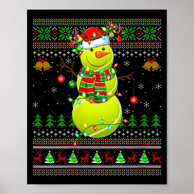 Womens Tennis Ball Snowman Ugly Christmas Sweaters Poster (Front)