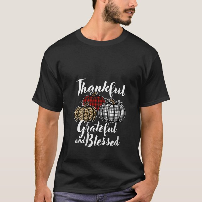 Womens Thankful Grateful and Blessed Thanksgiving  T-Shirt (Front)
