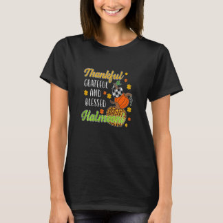 Womens Thankful Grateful Blessed Halmeoni Autumn F T-Shirt
