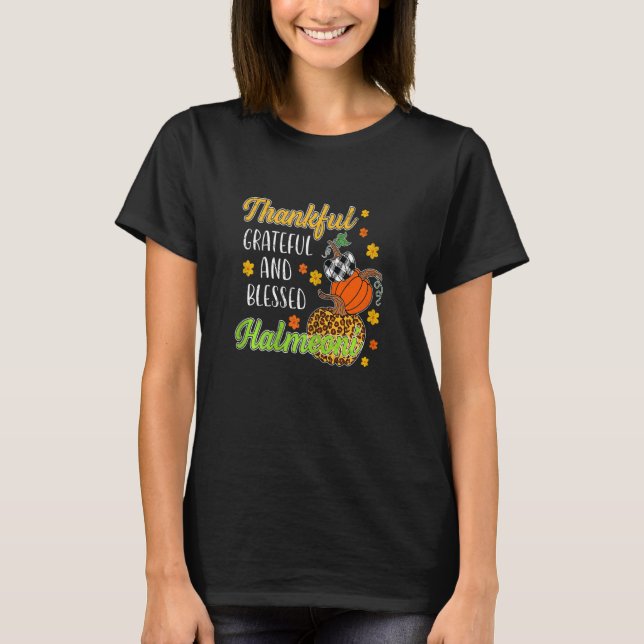 Womens Thankful Grateful Blessed Halmeoni Autumn F T-Shirt (Front)