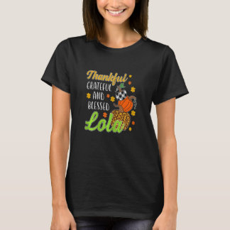 Womens Thankful Grateful Blessed Lola Autumn Fall  T-Shirt