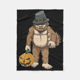 Womens Thanksgiving Day Bigfoot Pilgrim Turkey Pum Fleece Blanket