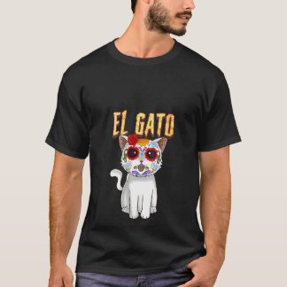 Womens The Day Of The Dead Cute Sugar Skull Cat Di T-Shirt