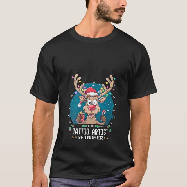 Womens The Tattoo Artist Reindeer Christmas Matchi T-Shirt (Front)