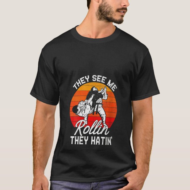 Womens They See Me Rollin' They Hatin' Funny Jiu J T-Shirt (Front)