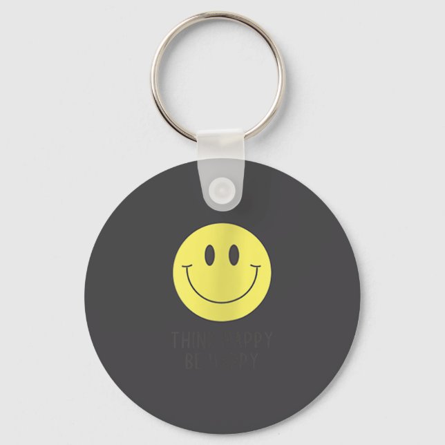 Womens Think Happy Be Happy Smile Face Motivationa Key Ring (Front)