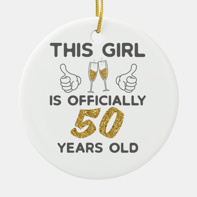 Womens This Girl Officially 50 Years 50th Birthday Ceramic Tree Decoration (Front)