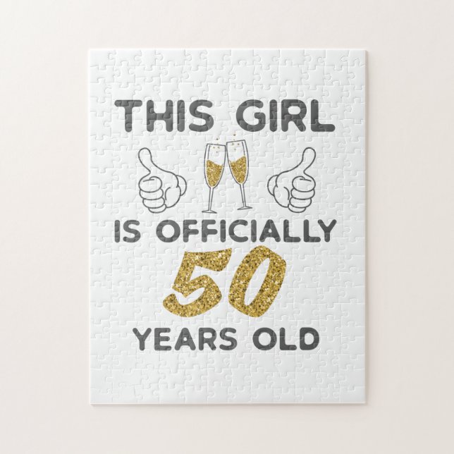 Womens This Girl Officially 50 Years 50th Birthday Jigsaw Puzzle (Vertical)