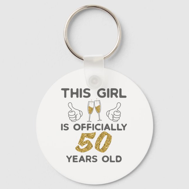 Womens This Girl Officially 50 Years 50th Birthday Key Ring (Front)