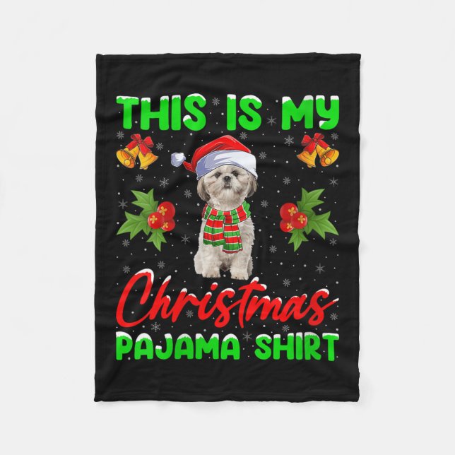 Womens This Is My Christmas Pajamas Funny Shih Tzu Fleece Blanket (Front)