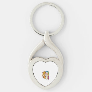 Womens Tiger and Unicorn Cute Zoo Animals Hugging Key Ring