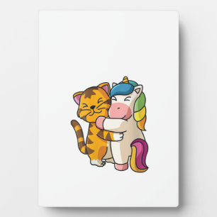 Womens Tiger and Unicorn Cute Zoo Animals Hugging Plaque