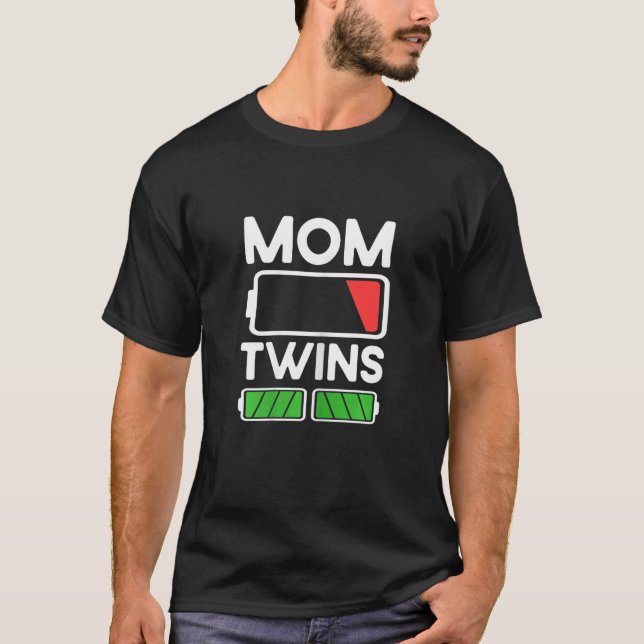 Womens  Tired Twin Mum Battery Twin Mother T-Shirt (Front)