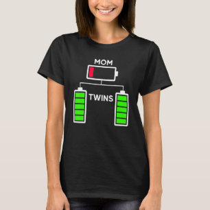 Womens Tired Twin Mum Low Battery Charge T-Shirt