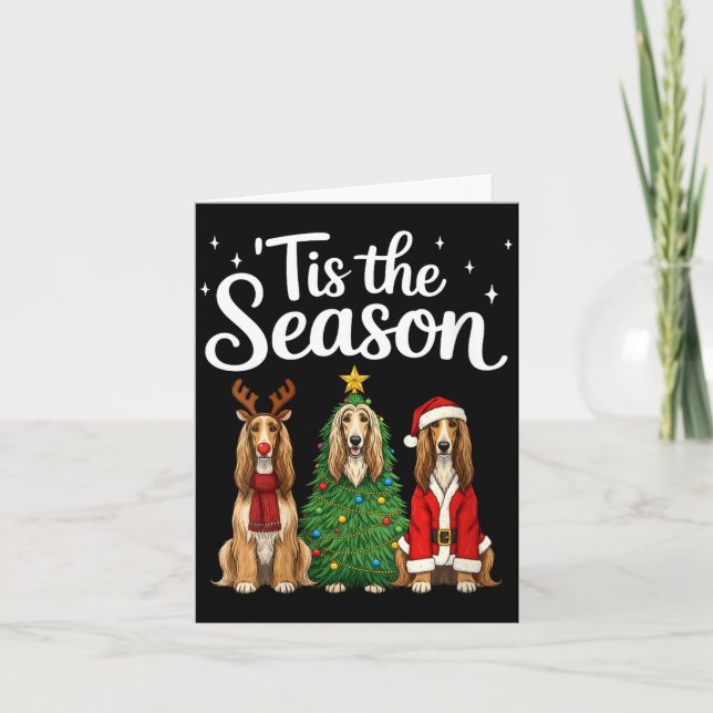 Womens Tis The Season Afghan Hound Christmas Santa Card (Front)