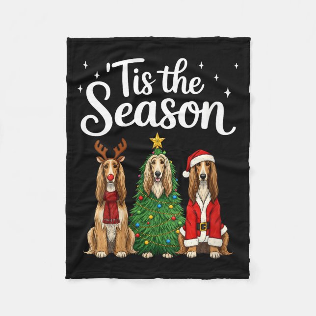 Womens Tis The Season Afghan Hound Christmas Santa Fleece Blanket (Front)