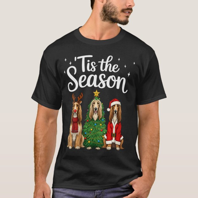 Womens Tis The Season Afghan Hound Christmas Santa T-Shirt (Front)