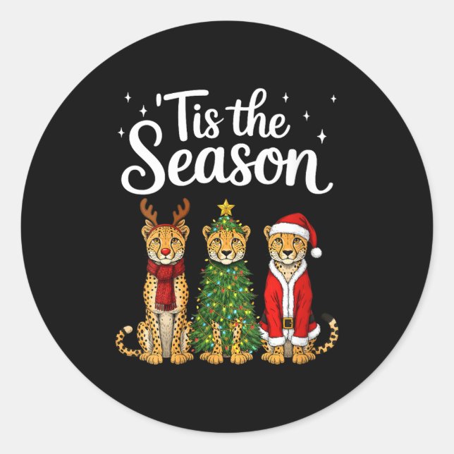 Womens Tis The Season Cheetah Christmas Santa Safa Classic Round Sticker (Front)