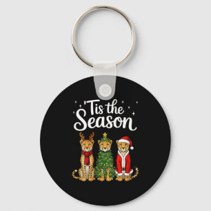 Womens Tis The Season Cheetah Christmas Santa Safa Key Ring