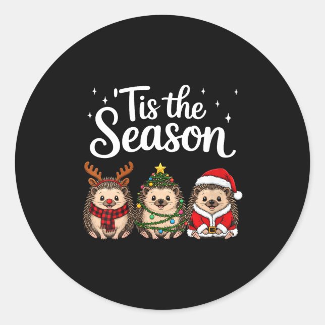 Womens Tis The Season Hedgehog Christmas Santa V-n Classic Round Sticker (Front)
