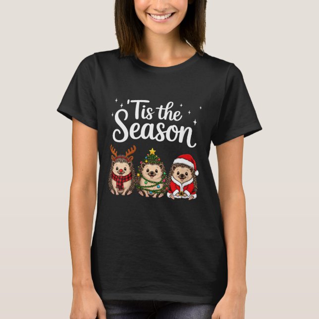 Womens Tis The Season Hedgehog Christmas Santa V-n T-Shirt (Front)